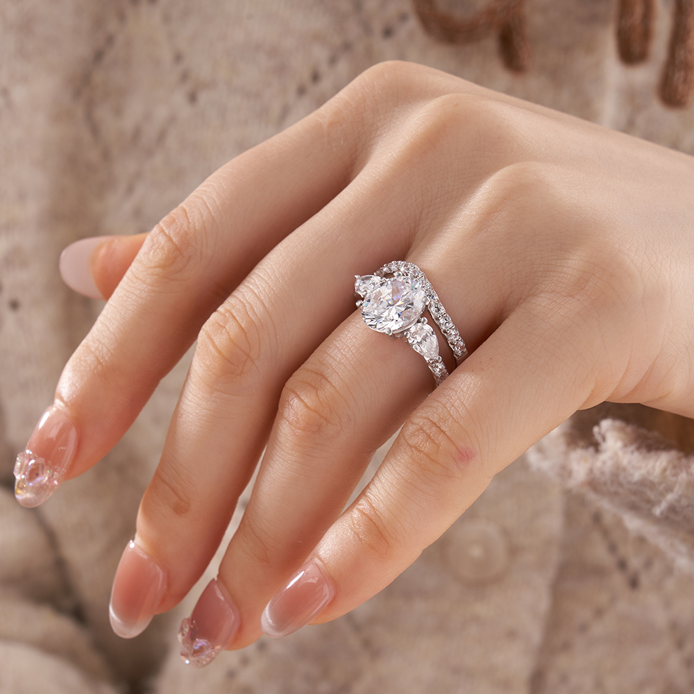 Oval Cut Diamond White Sterling Silver Bridal Sets