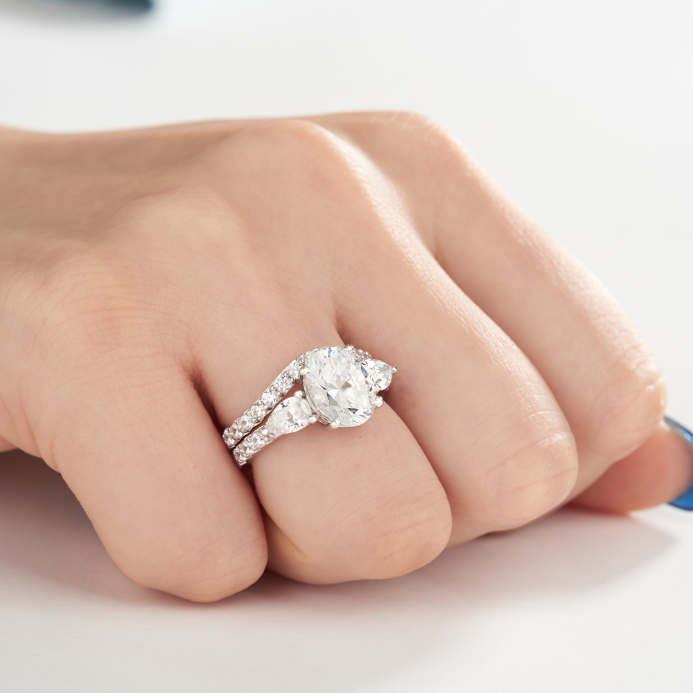 Oval Cut Diamond White Sterling Silver Bridal Sets