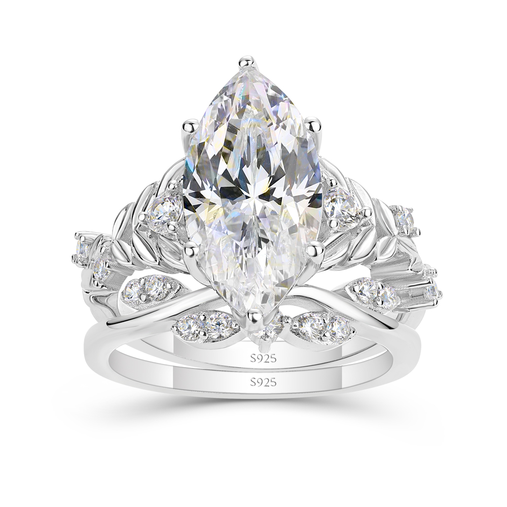 Marquise Cut Diamond White Sterling Silver Art Deco Bridal Ring Sets