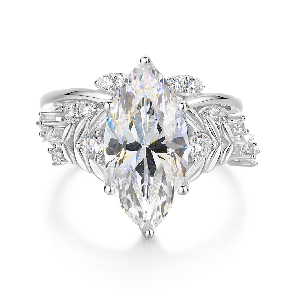 Marquise Cut Diamond White Sterling Silver Art Deco Bridal Ring Sets