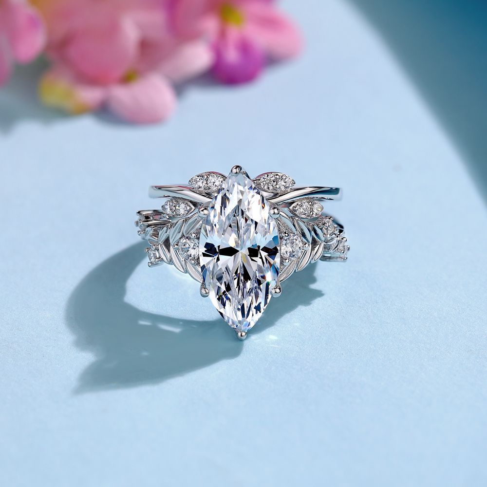 Marquise Cut Diamond White Sterling Silver Art Deco Bridal Ring Sets
