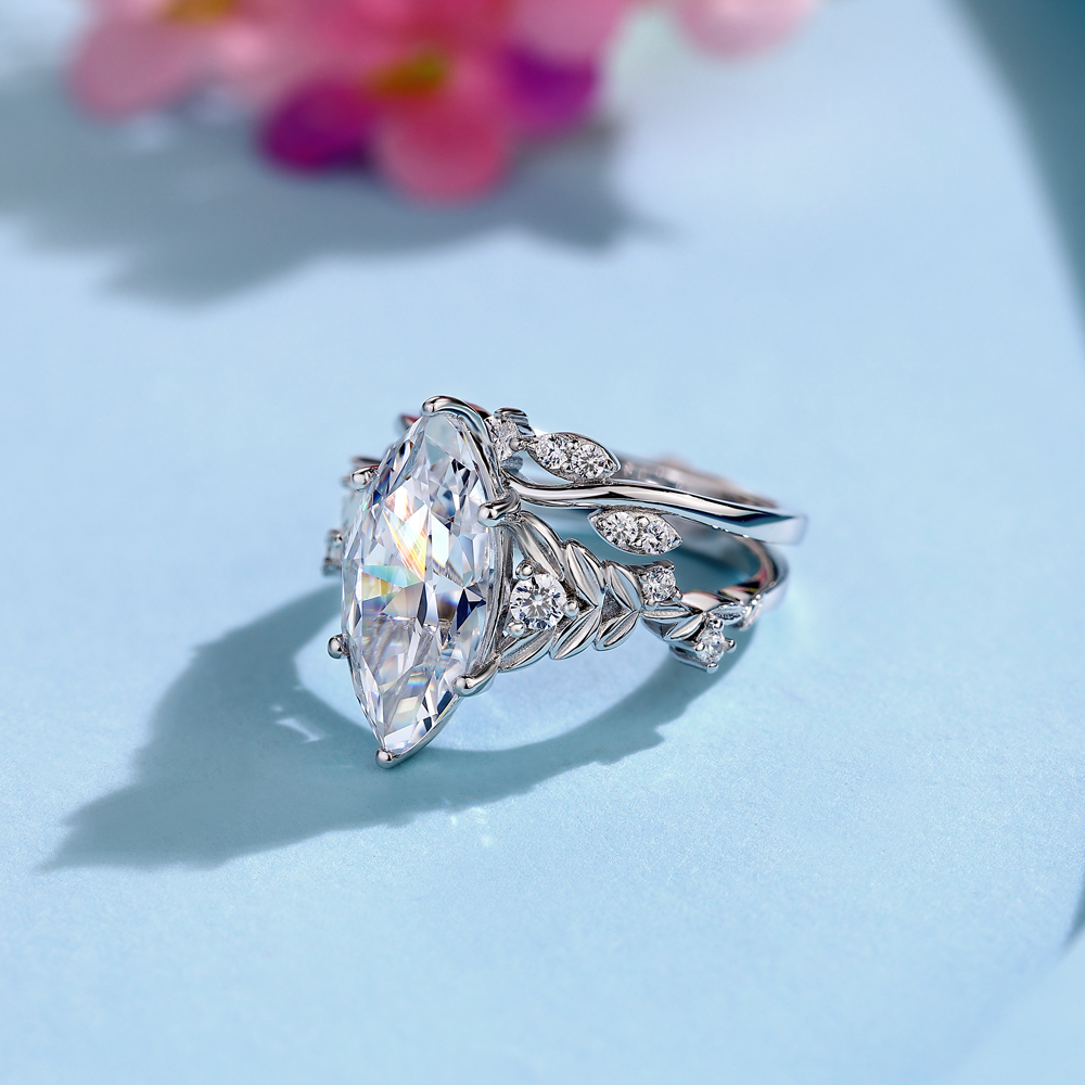 Marquise Cut Diamond White Sterling Silver Art Deco Bridal Ring Sets