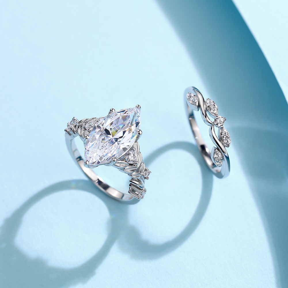 Marquise Cut Diamond White Sterling Silver Art Deco Bridal Ring Sets