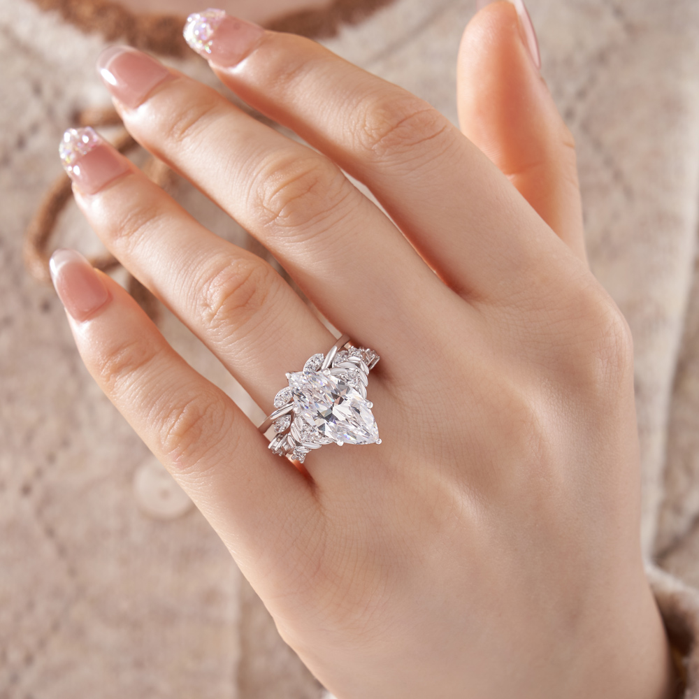 Marquise Cut Diamond White Sterling Silver Art Deco Bridal Ring Sets
