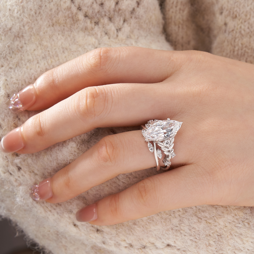 Marquise Cut Diamond White Sterling Silver Art Deco Bridal Ring Sets