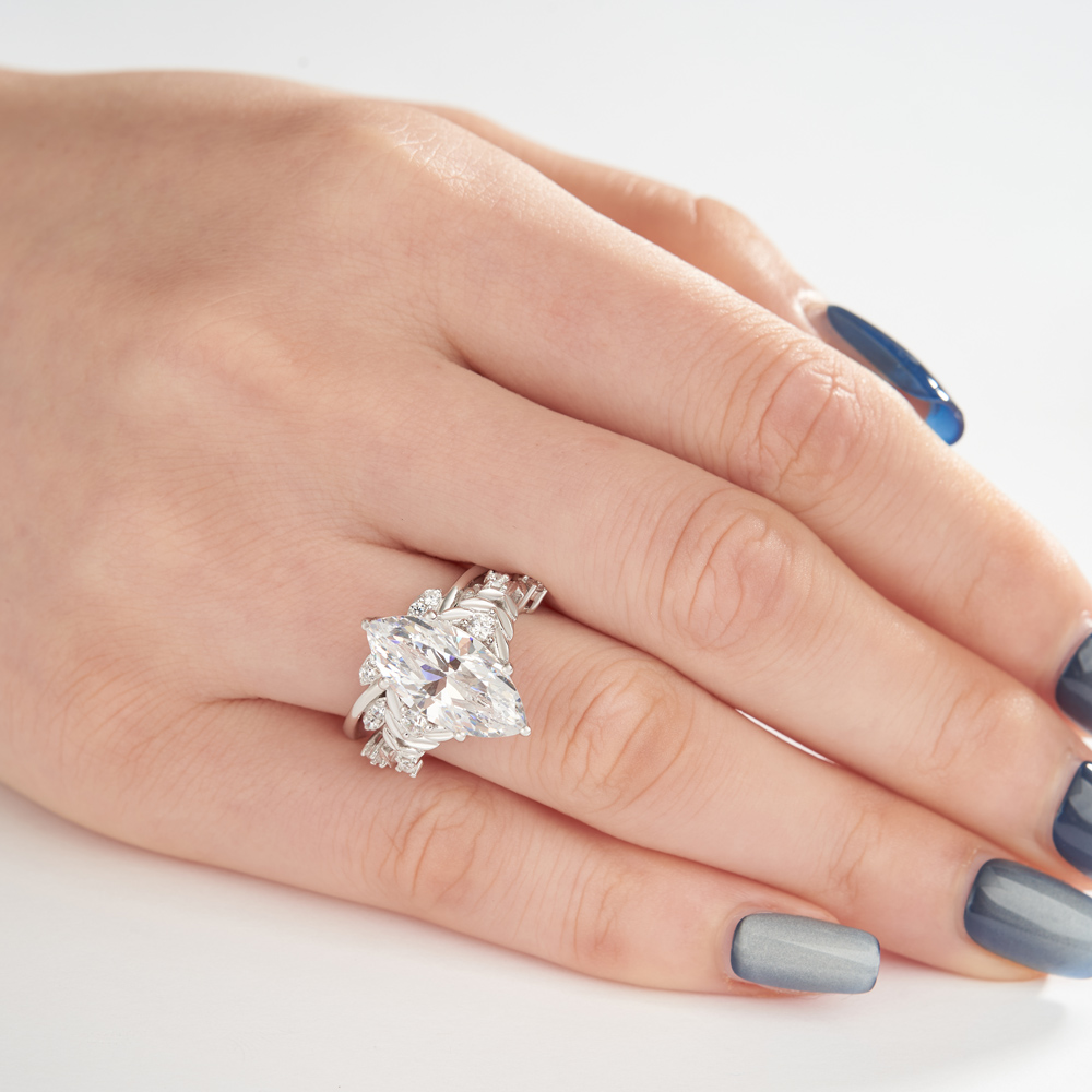 Marquise Cut Diamond White Sterling Silver Art Deco Bridal Ring Sets