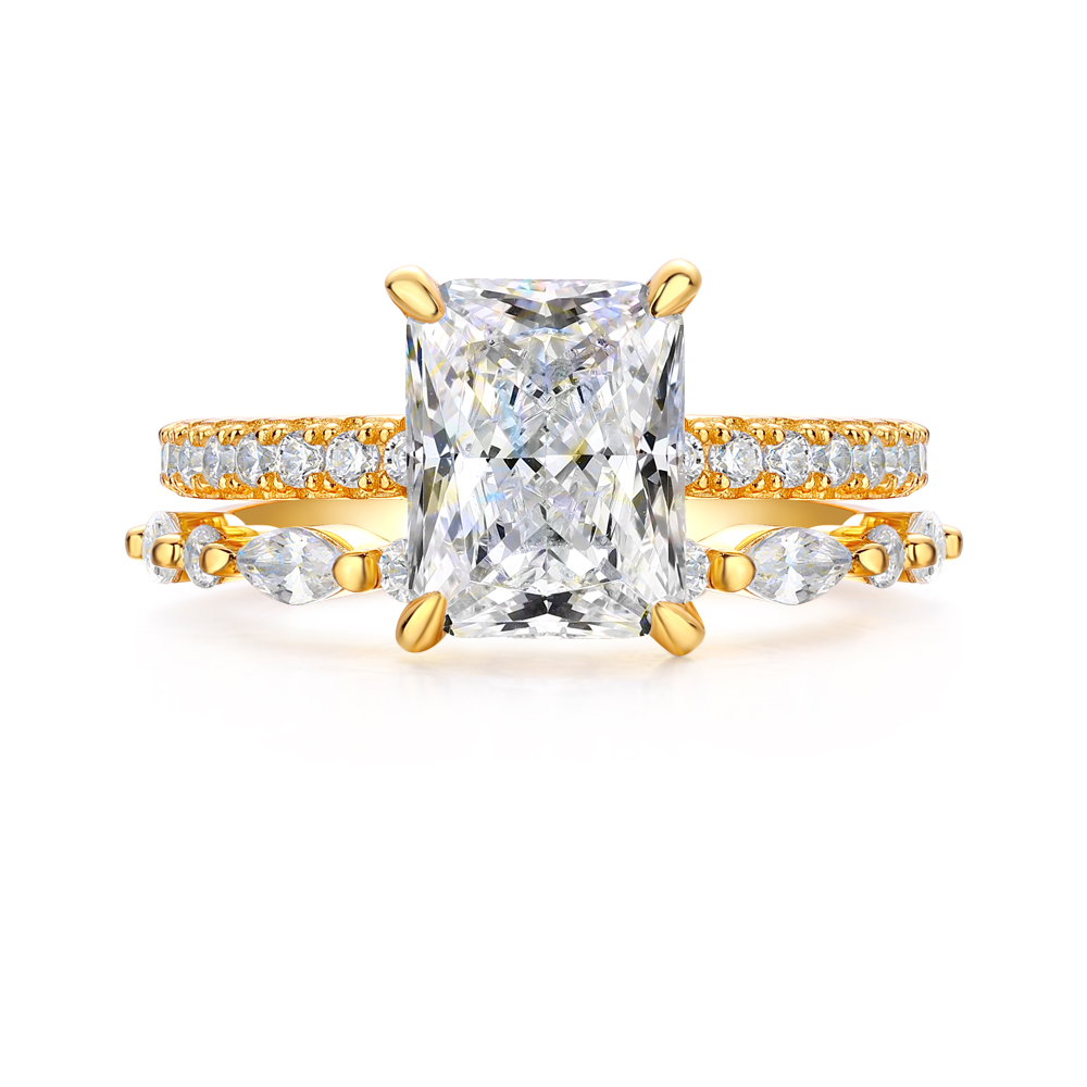 Radiant Cut Diamond White Sterling Silver Yellow Gold Bridal Ring Sets