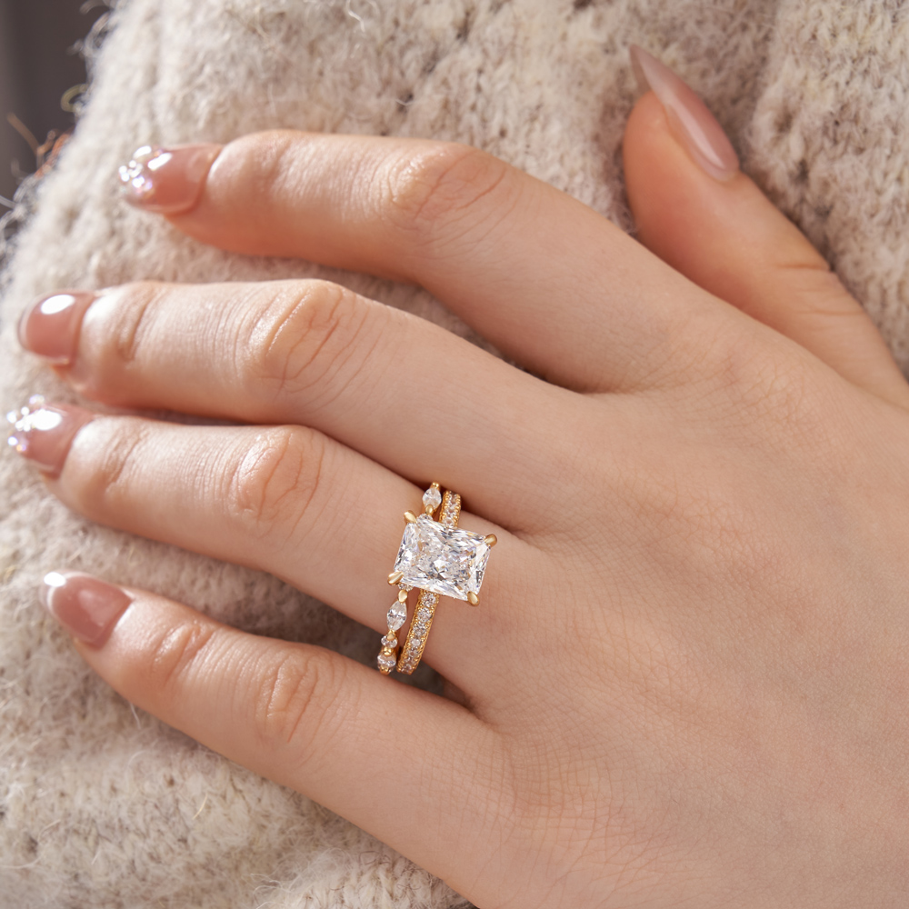 Radiant Cut Diamond White Sterling Silver Yellow Gold Bridal Ring Sets