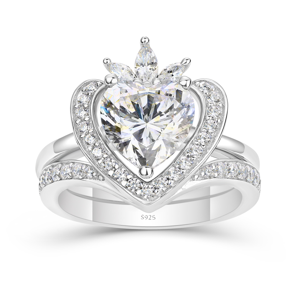 Heart Cut Diamond White 925 Sterling Silver Halo Bridal Ring Set