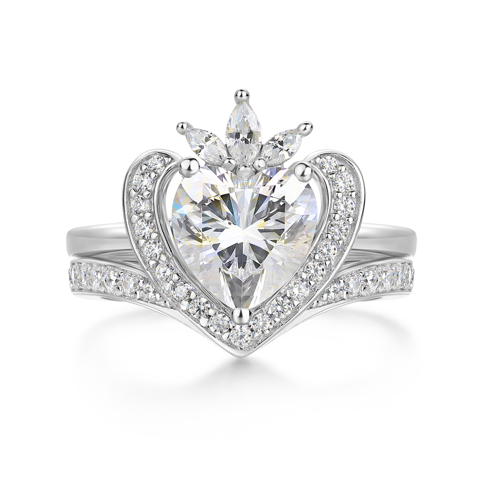 Heart Cut Diamond White 925 Sterling Silver Halo Bridal Ring Set