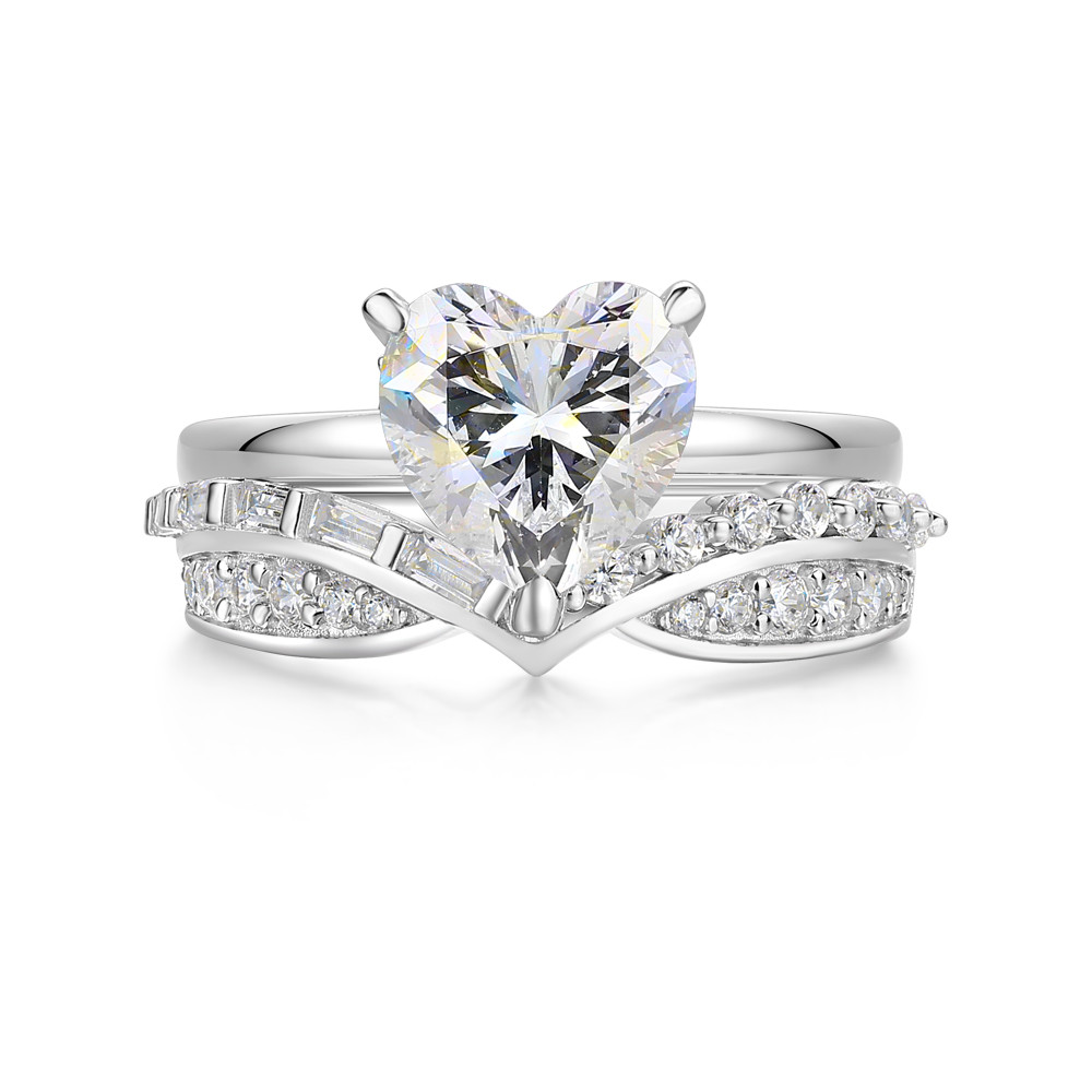 Heart Cut Diamond White 925 Sterling Silver Hidden Halo Bridal Ring Set
