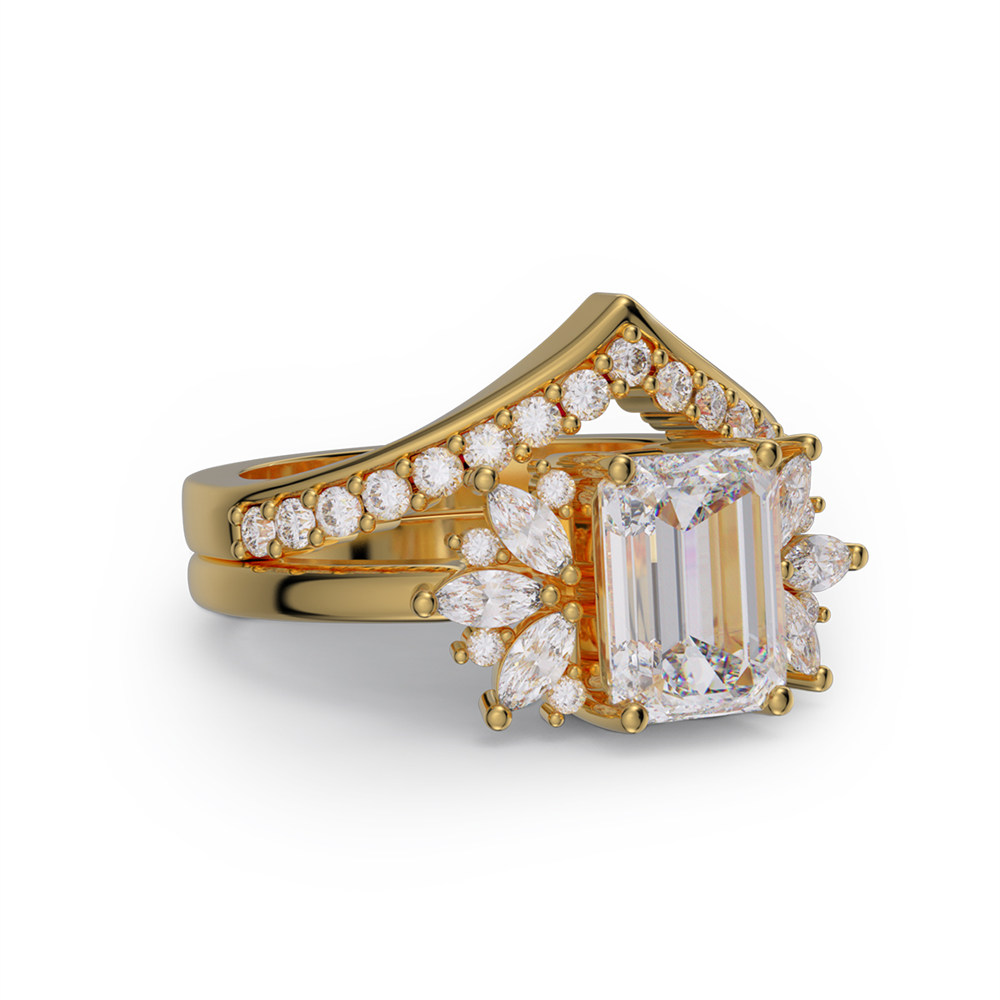 Emerald Cut Diamond White Sterling Silver Bridal Ring Set