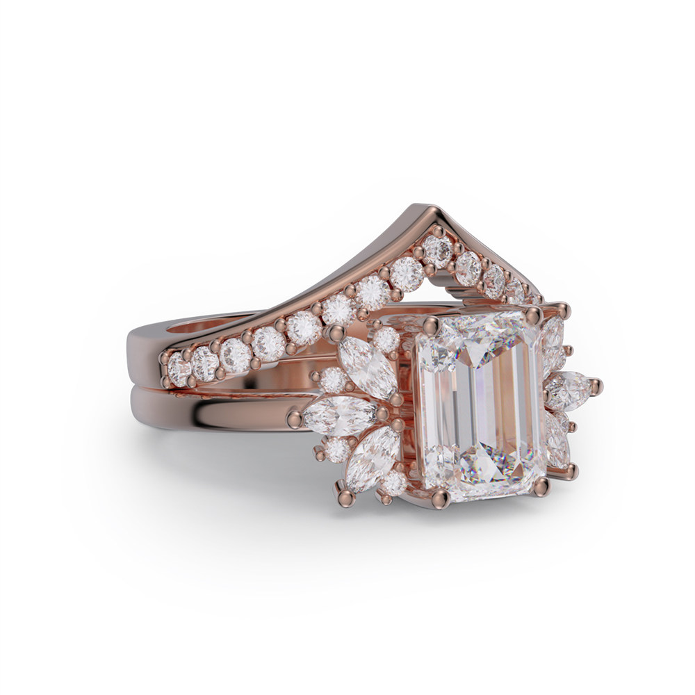 Emerald Cut Diamond White Sterling Silver Bridal Ring Set