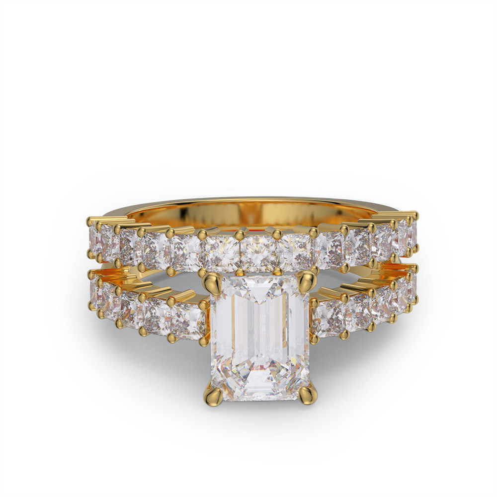 Emerald Cut Diamond White Sterling Silver Bridal Ring Sets
