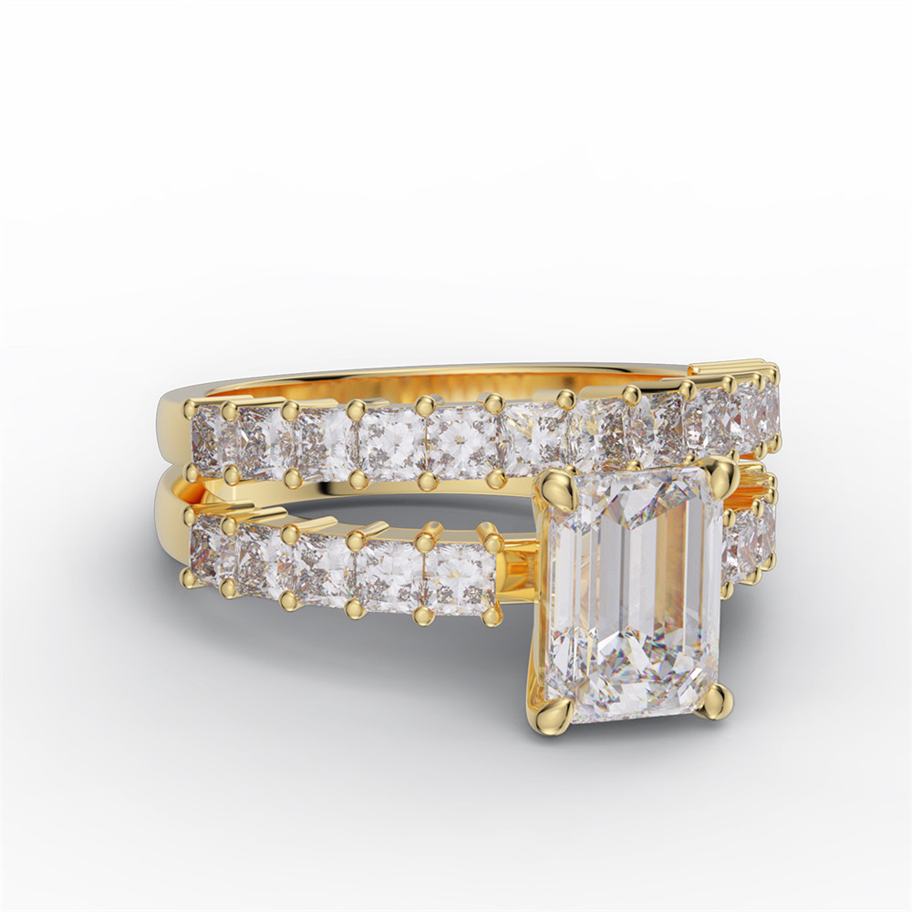 Emerald Cut Diamond White Sterling Silver Bridal Ring Sets