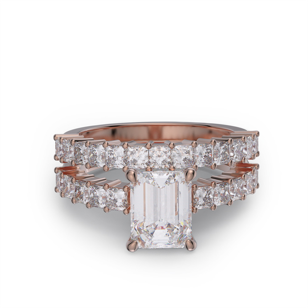 Emerald Cut Diamond White Sterling Silver Bridal Ring Sets