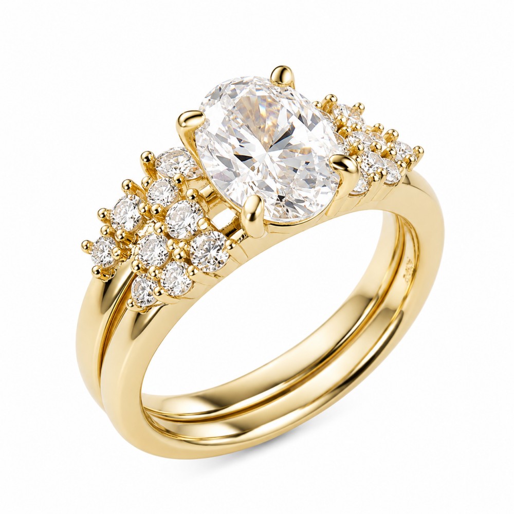 Oval Cut Diamond White Sterling Silver Butterfly Bridal Ring Sets