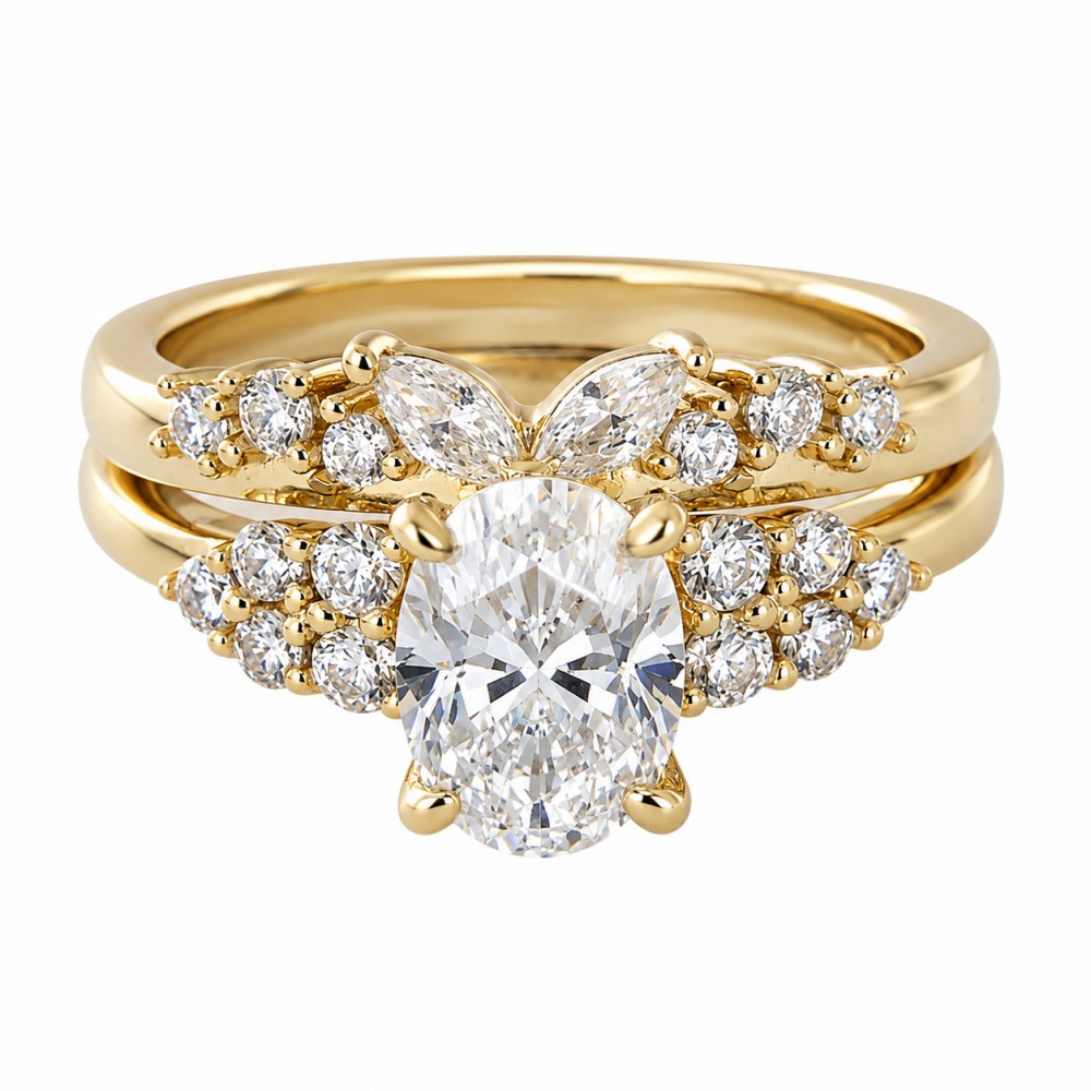 Oval Cut Diamond White Sterling Silver Butterfly Bridal Ring Sets