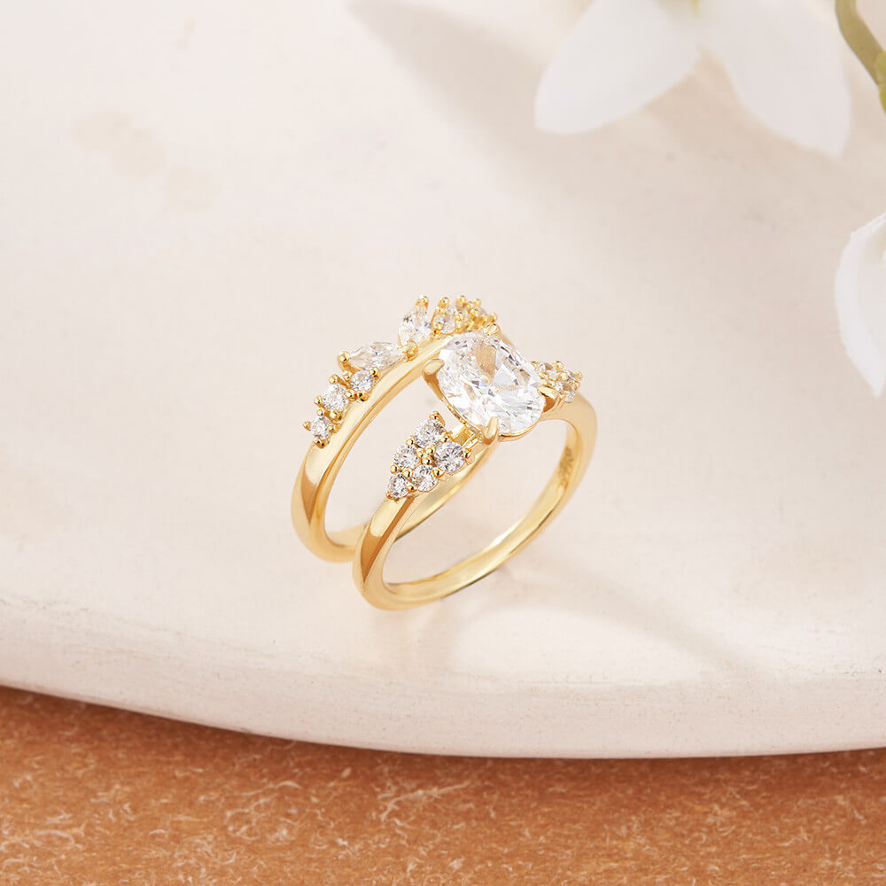 Oval Cut Diamond White Sterling Silver Butterfly Bridal Ring Sets
