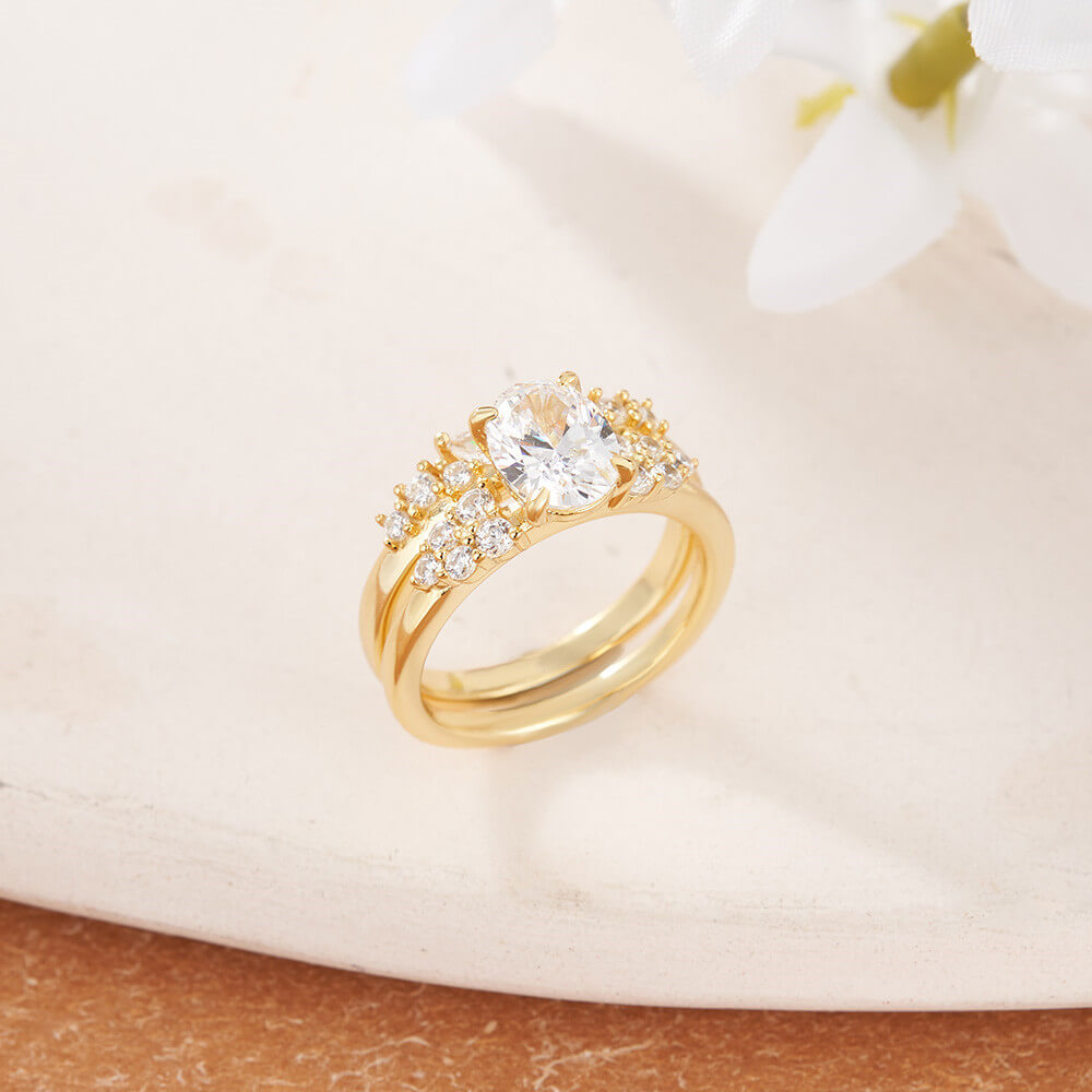 Oval Cut Diamond White Sterling Silver Butterfly Bridal Ring Sets
