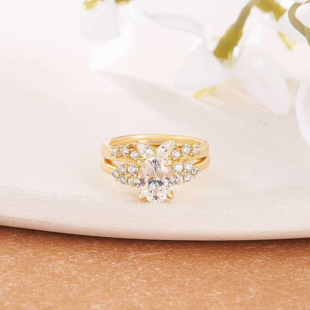 Oval Cut Diamond White Sterling Silver Butterfly Bridal Ring Sets