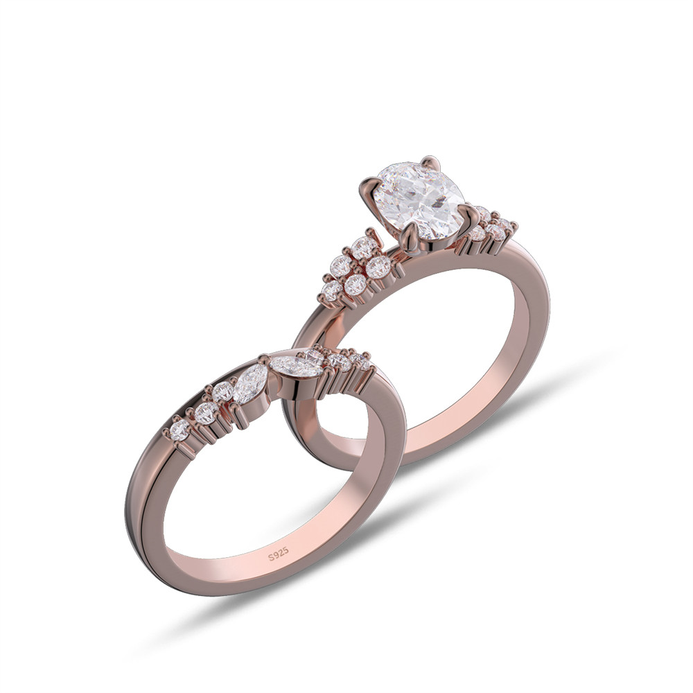 Oval Cut Diamond White Sterling Silver Butterfly Bridal Ring Sets