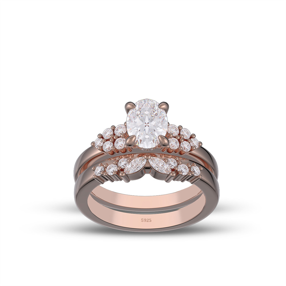 Oval Cut Diamond White Sterling Silver Butterfly Bridal Ring Sets