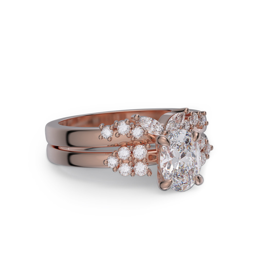 Oval Cut Diamond White Sterling Silver Butterfly Bridal Ring Sets
