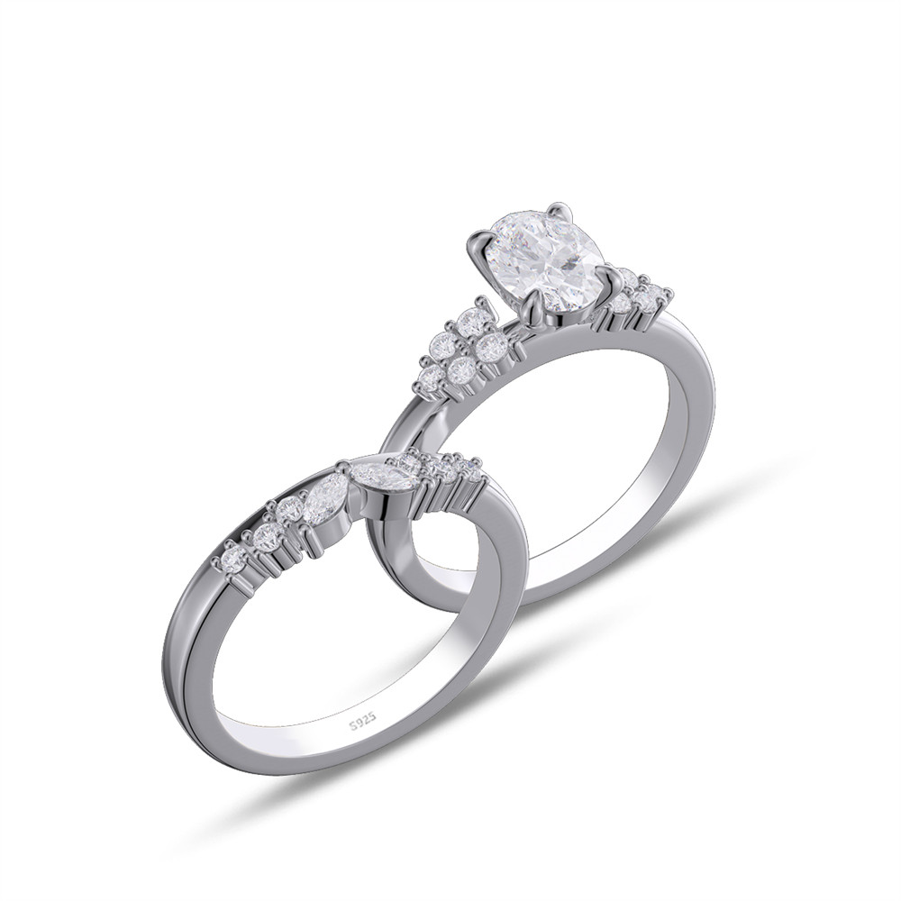 Oval Cut Diamond White Sterling Silver Butterfly Bridal Ring Sets