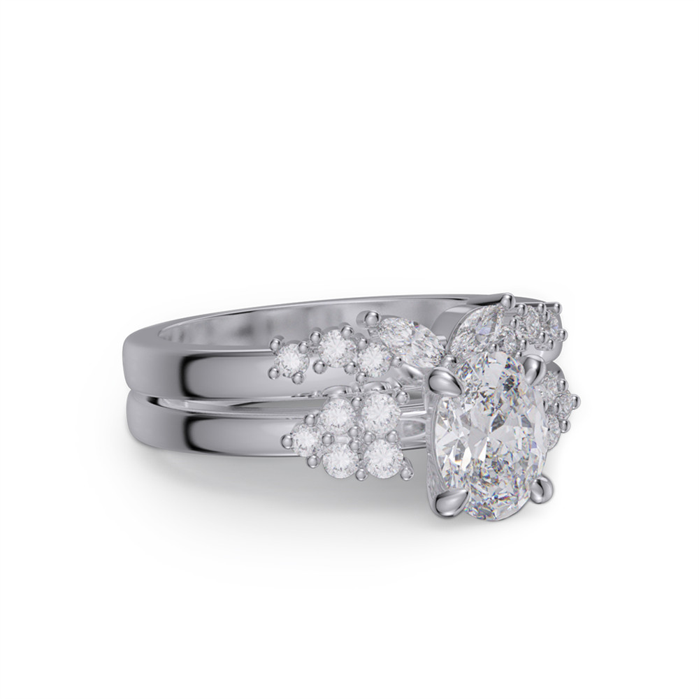 Oval Cut Diamond White Sterling Silver Butterfly Bridal Ring Sets