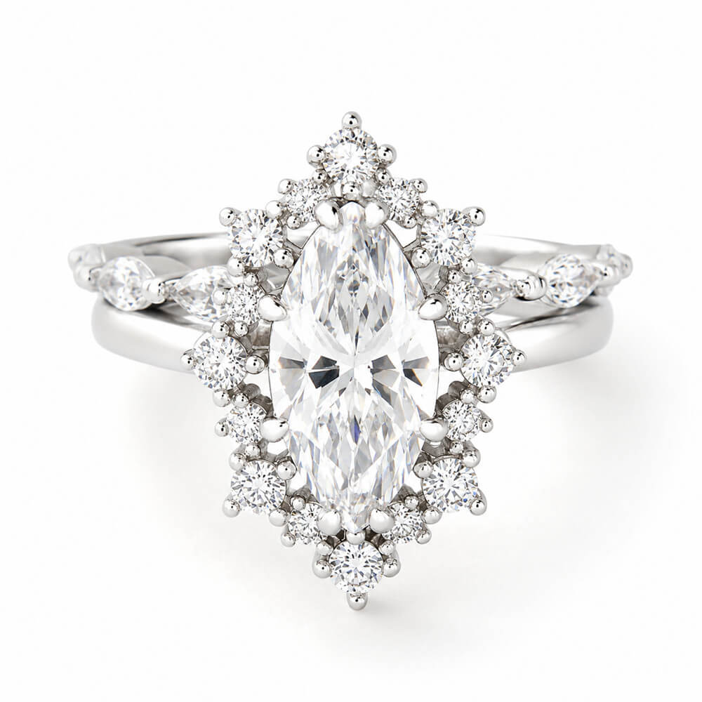 Marquise Cut Diamond White Sterling Silver Halo Bridal Ring Sets
