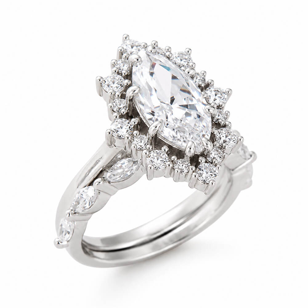 Marquise Cut Diamond White Sterling Silver Halo Bridal Ring Sets