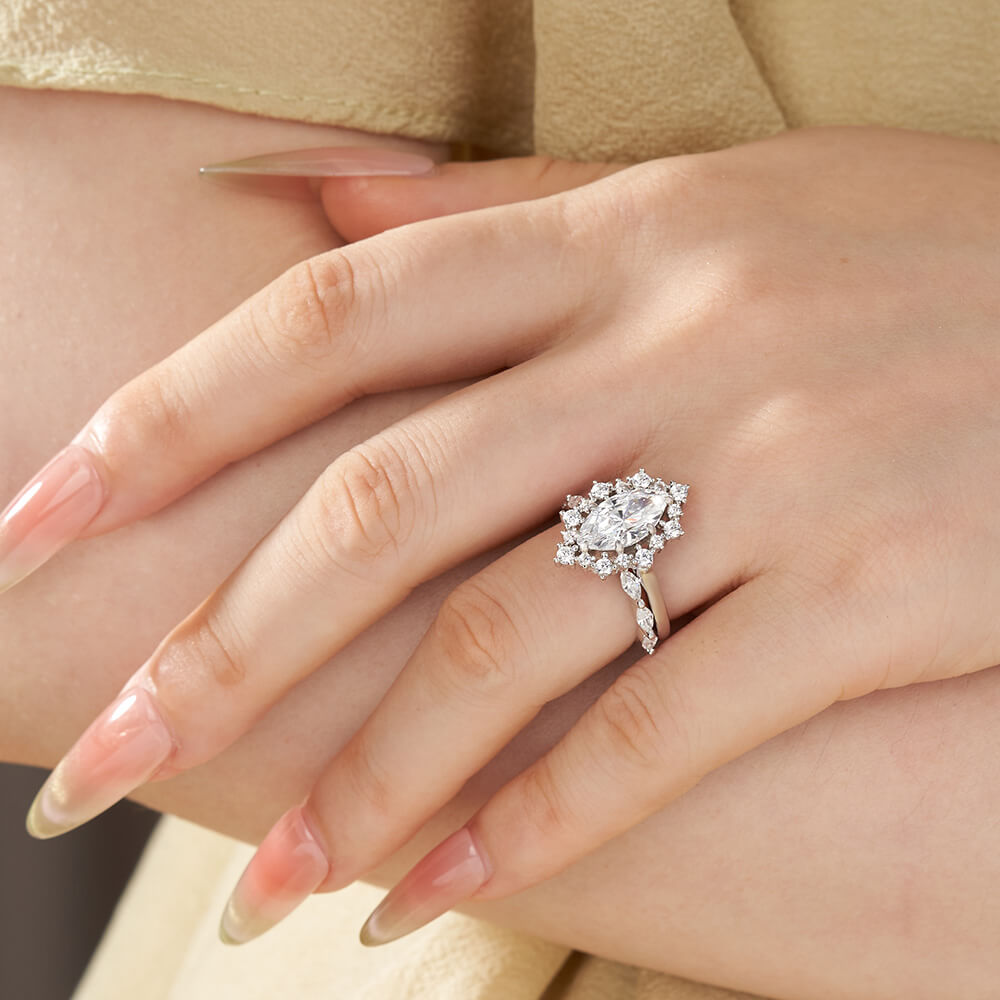 Marquise Cut Diamond White Sterling Silver Halo Bridal Ring Sets