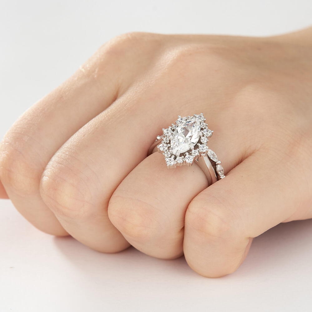 Marquise Cut Diamond White Sterling Silver Halo Bridal Ring Sets