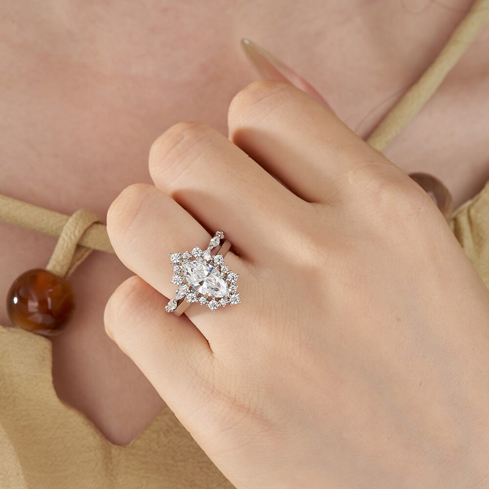 Marquise Cut Diamond White Sterling Silver Halo Bridal Ring Sets