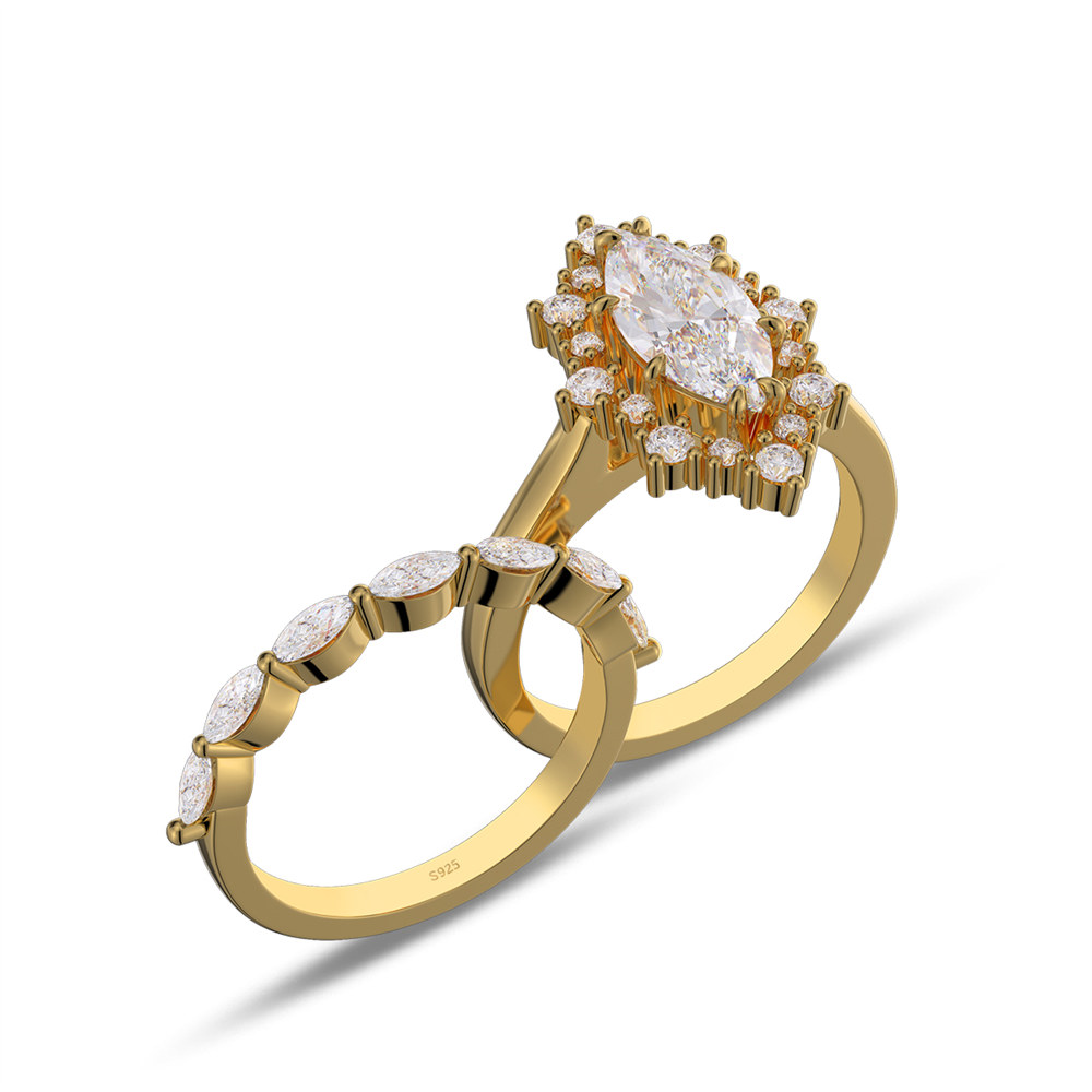 Marquise Cut Diamond White Sterling Silver Halo Bridal Ring Sets