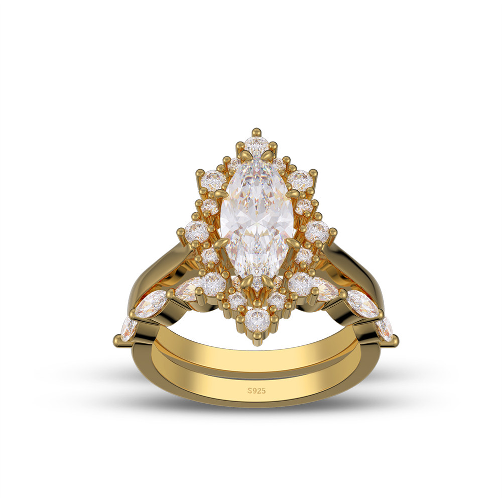 Marquise Cut Diamond White Sterling Silver Halo Bridal Ring Sets