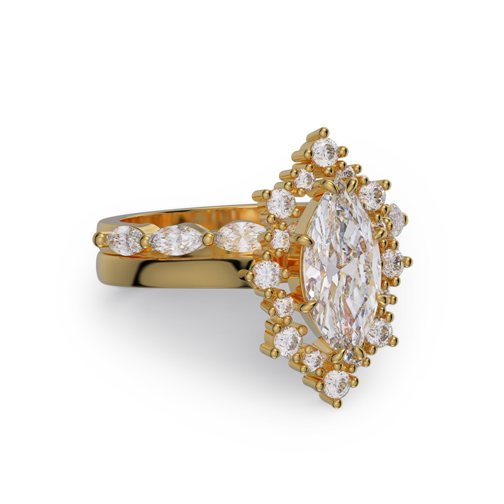 Marquise Cut Diamond White Sterling Silver Halo Bridal Ring Sets