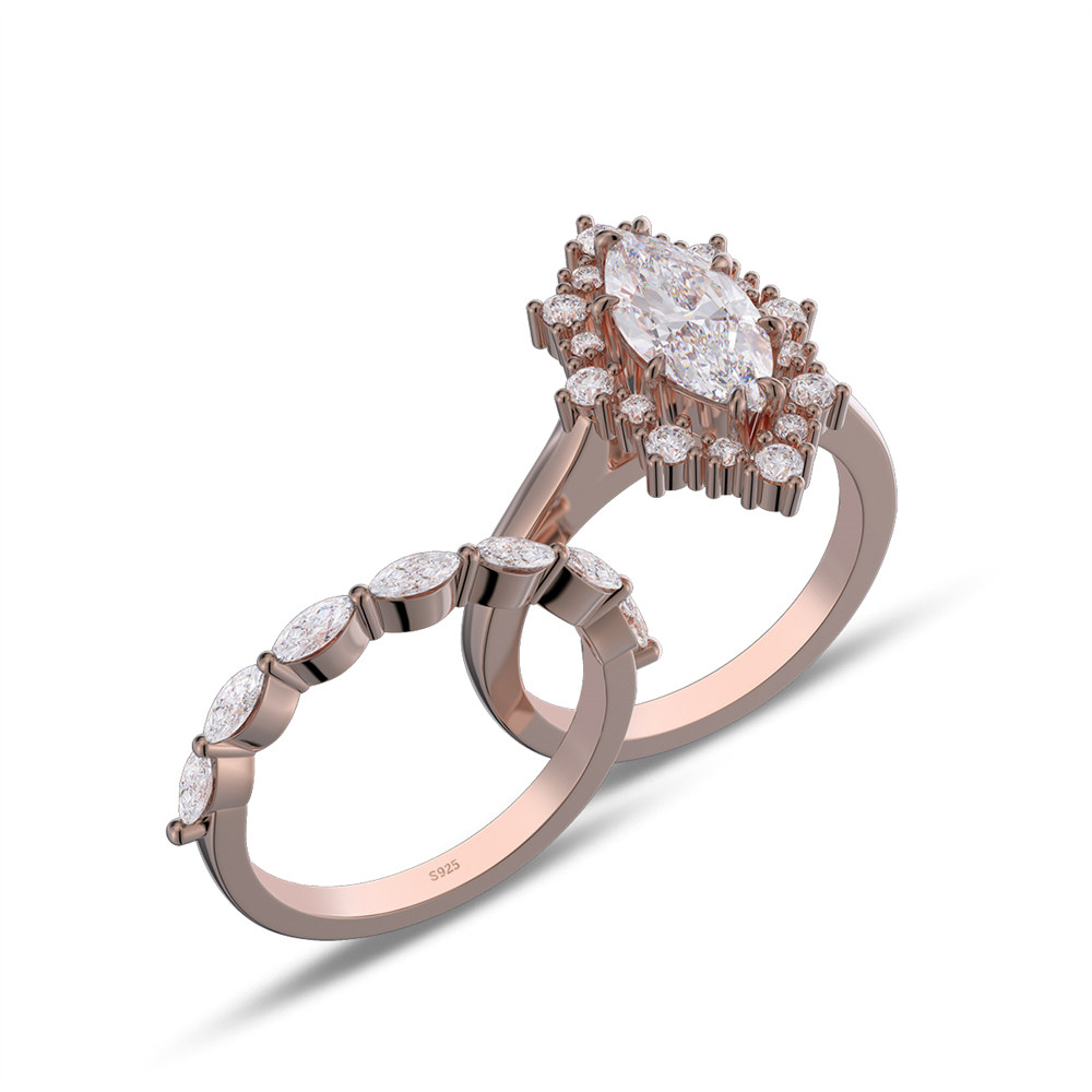Marquise Cut Diamond White Sterling Silver Halo Bridal Ring Sets