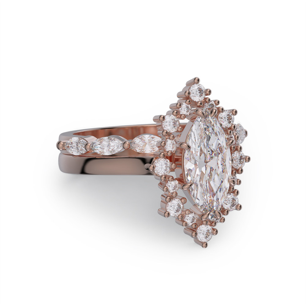 Marquise Cut Diamond White Sterling Silver Halo Bridal Ring Sets