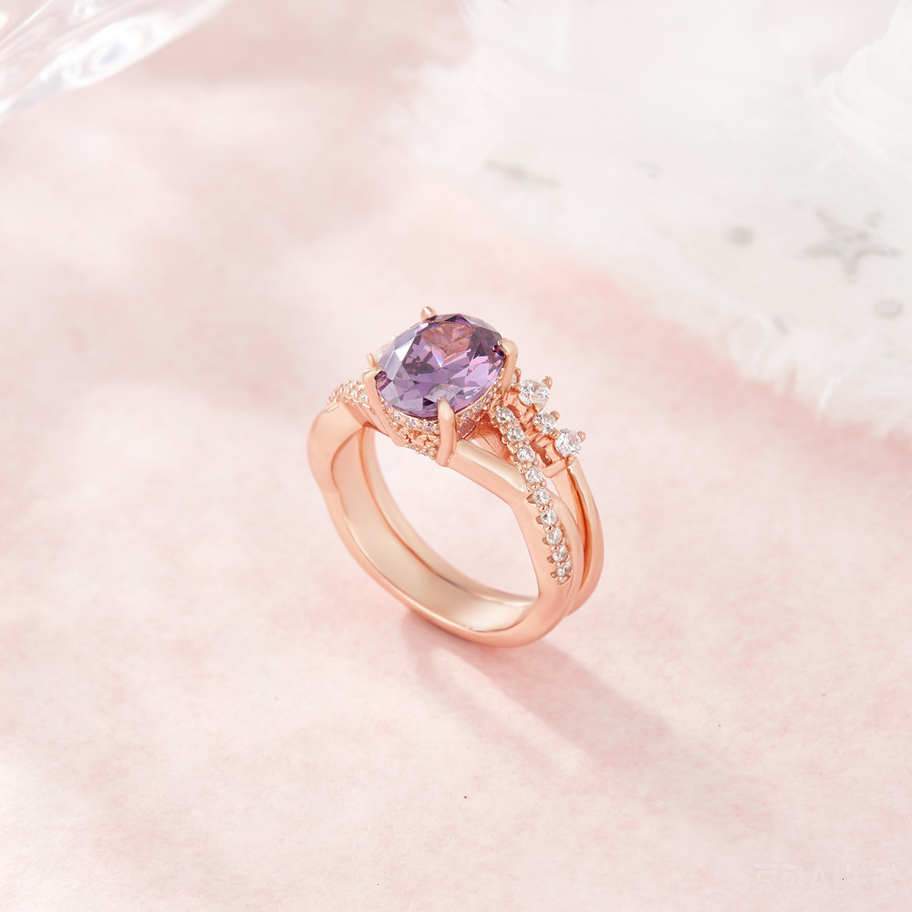 Oval Cut Amethyst Purple Sterling Silver Twisted Bridal Ring Sets