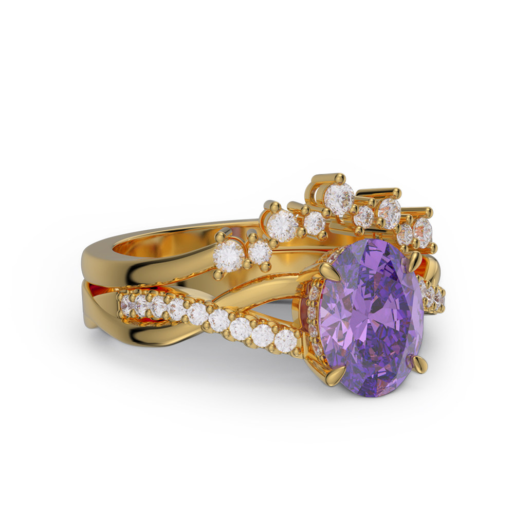 Oval Cut Amethyst Purple Sterling Silver Twisted Bridal Ring Sets