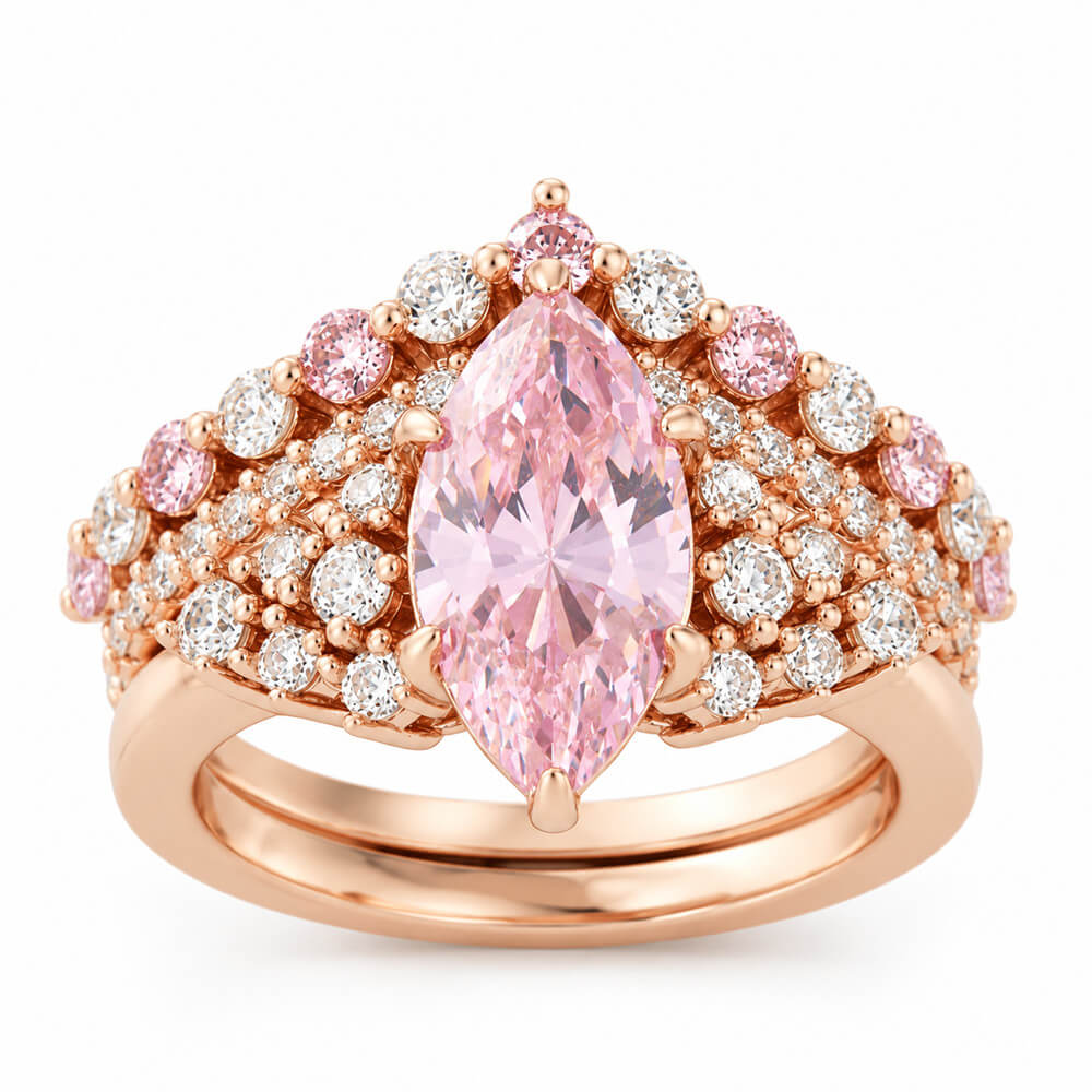Marquise Cut Fancy Pink Sterling Silver Bridal Ring Sets