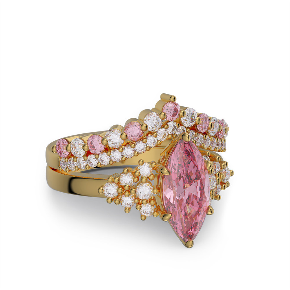 Marquise Cut Fancy Pink Sterling Silver Bridal Ring Sets