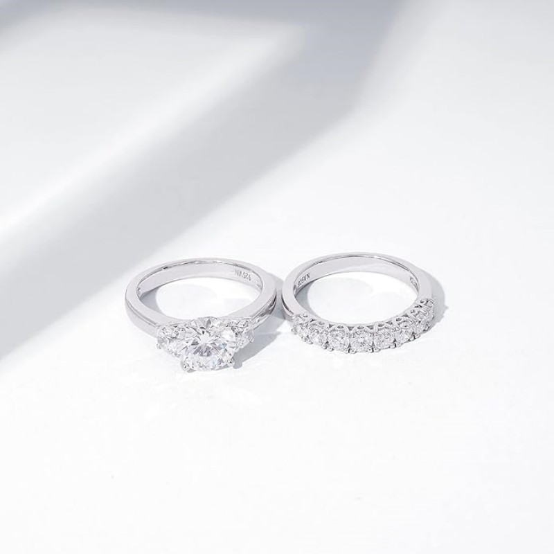 Classic Round Cut Diamond White Sterling Silver Three Stone Bridal Ring Sets
