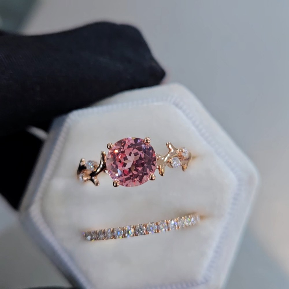 Rose Gold Round Cut Fancy Pink 925 Sterling Silver Ring Sets