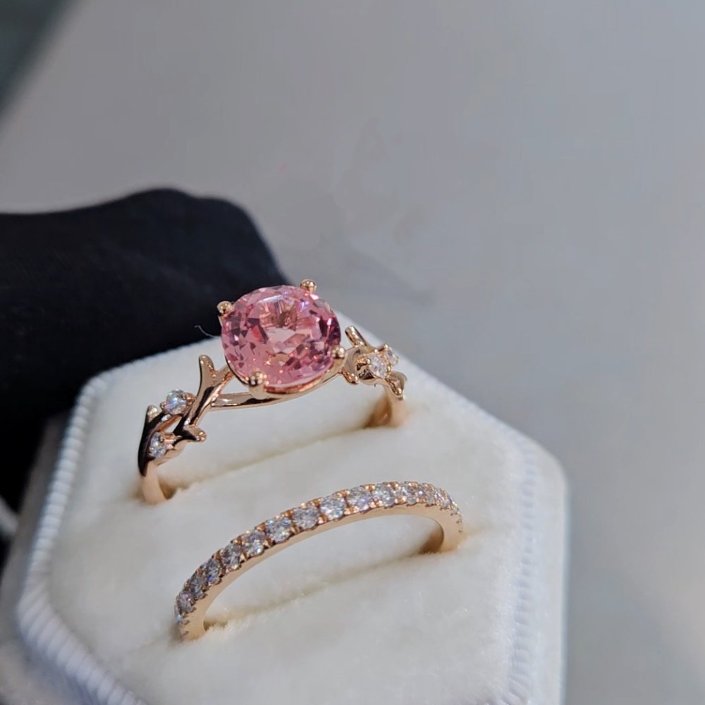 Rose Gold Round Cut Fancy Pink 925 Sterling Silver Ring Sets