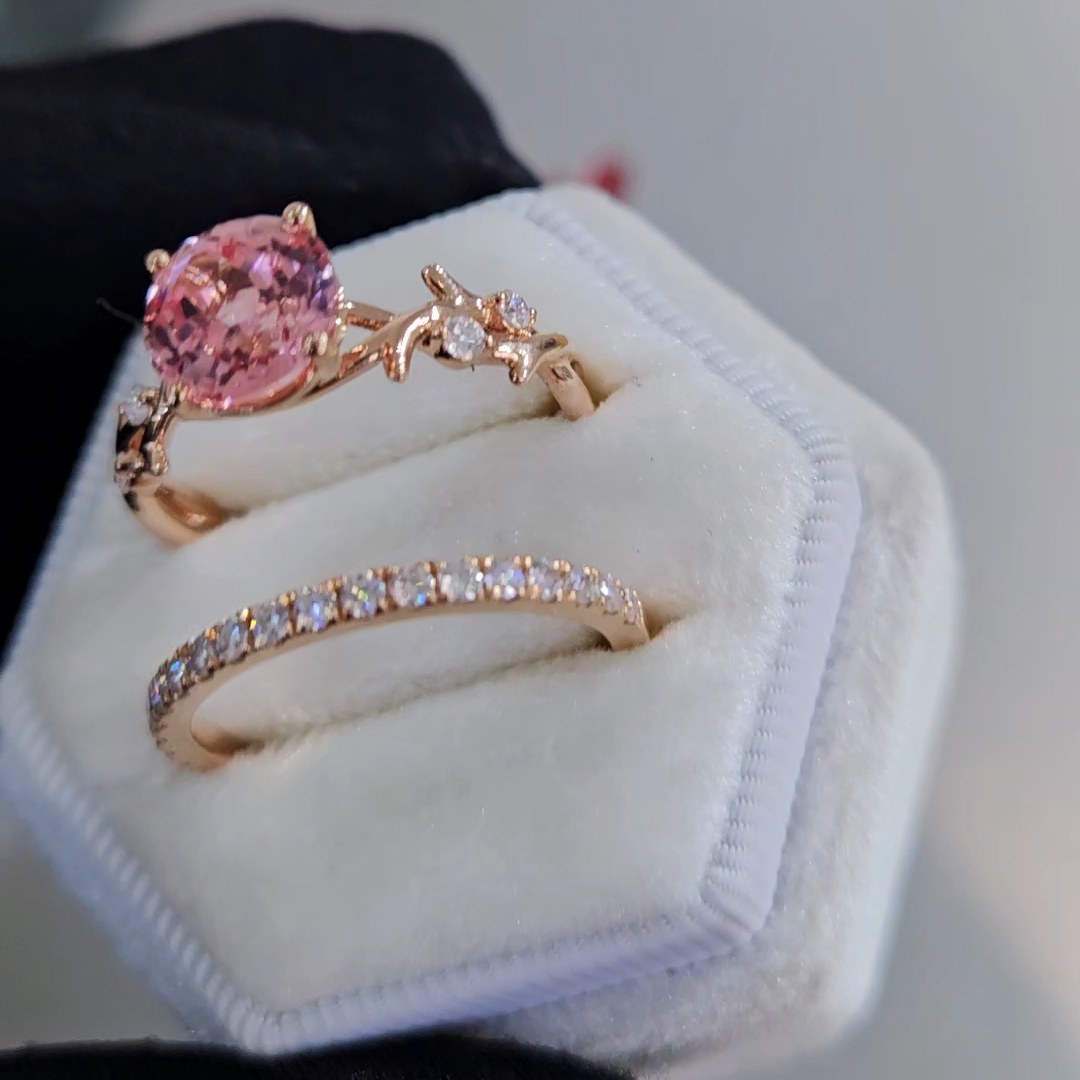 Rose Gold Round Cut Fancy Pink 925 Sterling Silver Ring Sets