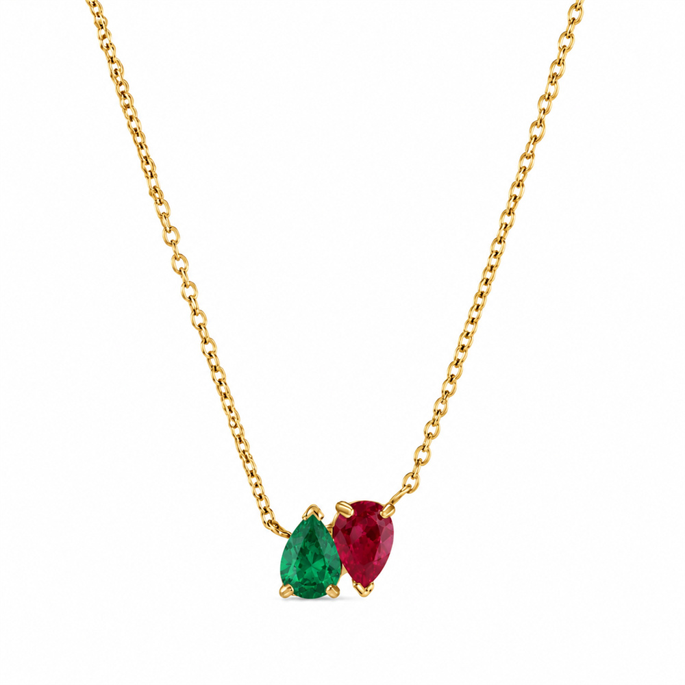 Personalized Pear Cut Toi et Moi 925 Sterling Silver Birthstone Necklace