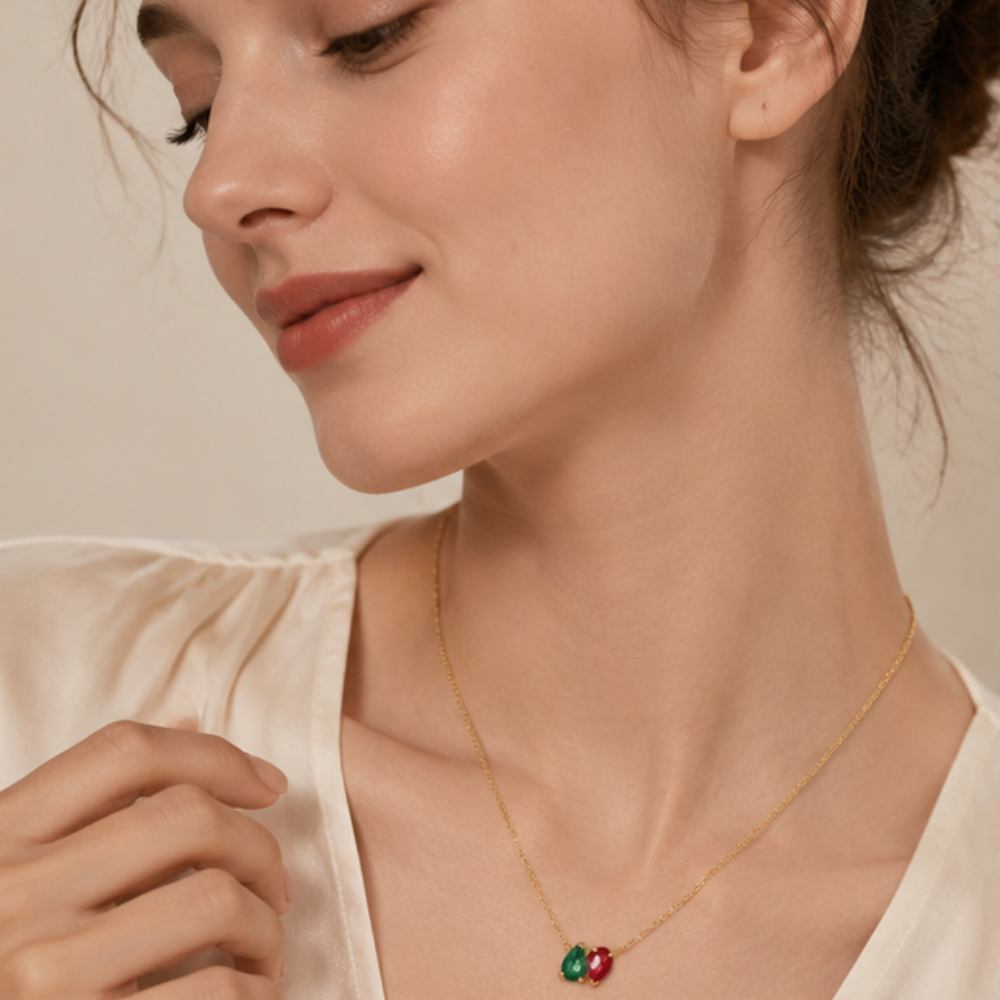 Personalized Pear Cut Toi et Moi 925 Sterling Silver Birthstone Necklace